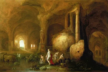 Nymphen baden bei klassischen Ruinen